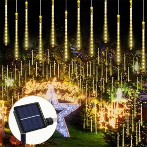 50cm/30cm Solar Meteor Shower Rain String Lights Icicle Snow Raindrop Cascading LED Lights Decor Garden Wedding Party Street