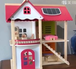 Pink Wooden Dollhouse | Kids Pretend Play Toys | Wooden Dolls House Toys for Girls | Princess Furniture set