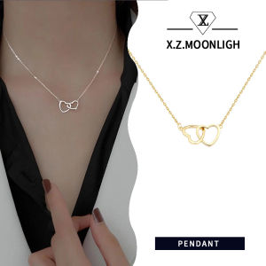 【 X.z. Moonligh】สร้อยคอรูปหัวใจคู่โลหะผสมสายโซ่เคลือบทองหรูหรางดงาม