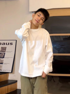 Áo Thun Dài Tay Màu Trắng Phong Cách Mỹ Dành Cho Nam Thanh Thiếu Niên Mùa Xuân Thu Cotton Nguyên Chất Cổ Tròn Áo Nỉ Rộng Rãi