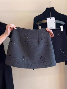 High-end Fashion A-line Hips Wool Skirt