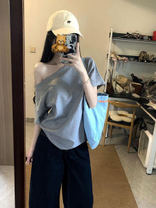 American High Street Style Shoulder Baring Short Sleeve T Shirt Women Summer Design Sensual Pure Color Trendy Top