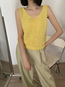 Yellow Thin Ice Silk Knitted Strap Vest Women Summer New Sleeveless Workwear Tank Top Innerwear Outerwear Shirt Loose Fit