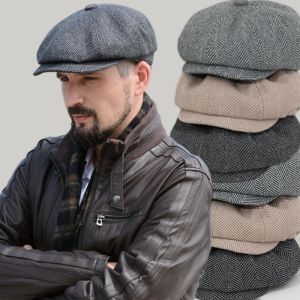 Retro Newsboy Caps Men Octagonal Hats British Painters Hats Autumn Winter Berets Herringbone Flat Caps Hip Hop Berets