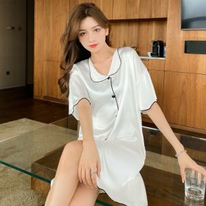 Miiow | MiiOW Womens Summer Sleep Dress Thin Cool Sensation Short Sleeve Nightgown Home Wear Fashionable High-End Feelings Outerwear