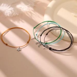 Cazador Initial Letter Charm Wax Rope Bracelet for Women Girls Stainless Steel Hand Bracelet Jewelry Birthday Gifts Wholesale