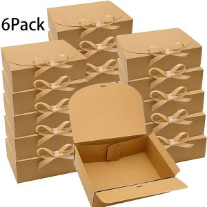 6Pack Kraft Paper Gift Box DIY Large Wedding Gift Box for Birthday Christmas Valentine Party Favor Packaging Supplies