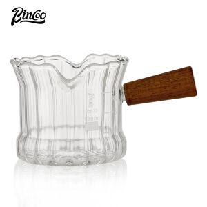 Bincoo Coffee Milk Cup with Scale Meaning Concentrated Quantity Cup Wood Handle Cup Petal Tip Shaped 160ml