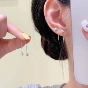 (Bebas beli 2 dapat bonus) COD A91 Anting juntai bola kecil Berkilau titanium wanita Korea