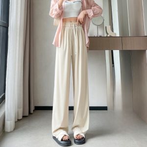YAMIANNV | Ice Silk Wide Leg Pants Women Summer Loose Slimming Nine Points Casual Pants Small Size Cool Drapey Floor-Length Pants
