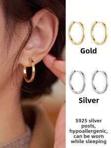 S925 Sterling Silver Simple Style Elegant Womens Hoop Earrings
