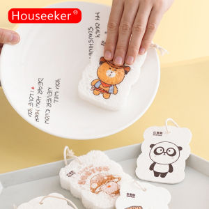 Houseeker Nén Gỗ Bột Giấy Miếng Bọt Biển Phim Hoạt Hình Dầu Loại Bỏ khăn lau bát đĩa miếng bọt biển rửa chén Khăn Lau dụng cụ làm sạch Cho Nhà Bếp