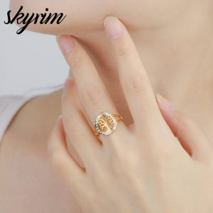 SKYRIM Stainless Steel Gold Adjustable Ring Life Tree inlaid Diamonds