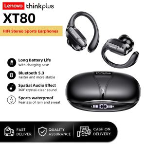 Lenovo | Lenovo XT80 Earphones With Mic Hifi Stereo Sound Bluetooth Wireless Sports Headsets LED Power Display Waterproof Cycling Earbuds