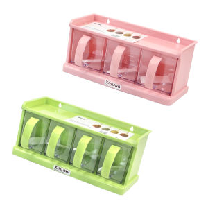 Bộ Hộp Đựng Gia Vị Nhựa Tách Biệt 4 Ngăn Kiểu Kéo Kéo Trong Nhà Bếp Hộp Đựng Gia Vị Treo Tường Đựng Muối Và Hương Vị