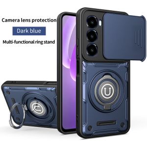 Magnetic Car Mount 360° Ring Kickstand Phone Case with Slide Camera Lens Cover For itel A100C A100 City 100 Shockproof Cover