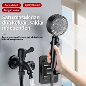 4In 1 Kepala Shower Set Mandi Hitam Premium Shower Head Set 5 Mode Shower Dengan Selang Portable