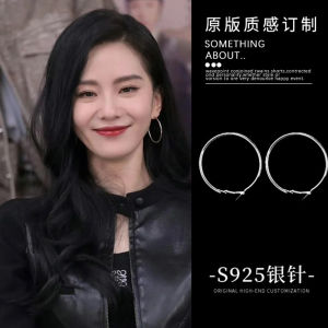 Silver Large Hoop Earrings Simple Style Luxury Sensation Face Slimming Effect Cold Tone Fashion Jewelry Womens Accessory