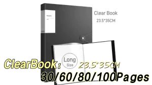 Long/A4 Clear Book Paper Bag Clear Folder Presentation Book Clear Pockets Art Portfolio Clear Book Document Folder Clearbook30/60/80/100 page 35x23.5CM LONG SIZE