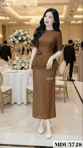 Váy Liền Thân MDU5728 Chất Ren Nổi Với Họa Tiết Tinh Xảo Đi Kèm Dây Eo Và Hoa Cài Rời Từ MDU