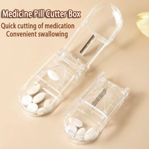 Medicine Pill Cutter Box Tablet Separator Pill Cutter Transparent Box Portable Pill Splitter Storage Case Tablet Separator Dispenser Compartment Box Pemotong Ubat 切药盒