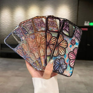 Kisscase Mạ sang trọng sơn dầu Hoa Vỏ điện thoại cho Iphone 15 14 13 12 11 Pro Max Gradient long lanh nhựa TPU mềm chống rơi Chống Sốc Ốp lưng cho iPhone 15 14 13 12 11