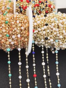 DIY Handmade 14K Gold Plated Crystal Copper Bead Necklace Chain Jewelry Accessories Hanging Chain Material for Clothing And Fashion