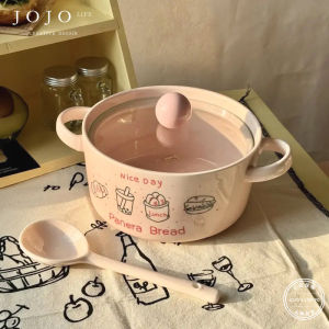Jojos L. PD Instant Bread French Fries Noodles Bowl Ceramic Covered Spoon Double Ear Ceramic Soup Bowl Cute Irregular Shape