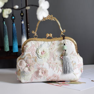 North Lime Chinese Style Lace Coin Purse Ladieswear Clutch Bag Han Chinese Clothing Bag Womens Antique Style Embroidery Hand Bag Bead Yarn Crossbody Bag