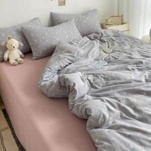 Girls Butterfly Knot Double Layer Washed Cotton Bedding Set Three Four Piece Suite Includes Bed Sheet Dust Cover Quilt Cover