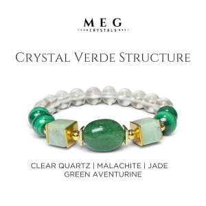 MEG Crystal Verde Structure bracelet with clear quartz malachite jade and green aventurine