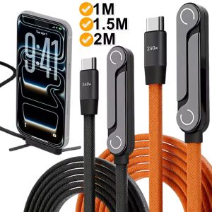 240W Invisible Holder Charger Cable with Stand Braided T-Shaped Foldable Durable USB-C to USB-C