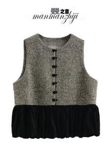 New Chinese Style Single-Button Velvet Patchwork Womens Vest Comfortable Slimming Top Versatile Layering Commute Fashion