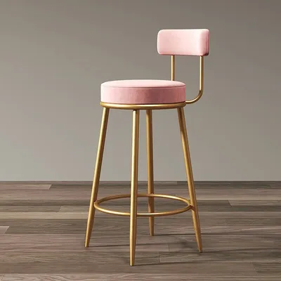 Nordic Iron Art Counter Stool Luxury Gold Color Creative Bar Stool Simple High Legged Desk Chair Backed Front Desk Bar Stool