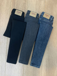 High Waist Fleece Lined Slim Fit Black Denim Pants Womens Casual Style Cotton Elastic Fabric Pencil Pants Autumn Winter