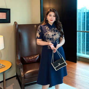 GLEC | Summer New Large Size Women Dress Premium Heavy Embroidery Fashionable Elegant Modified Cheongsam