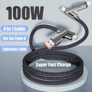 Mới 4 trong 1 phantom 100W Cáp sạc nhanh 2 trong 2 loại C PD Hợp kim kẽm dữ liệu bện USB Flash dây sạc cho IOS Loại C