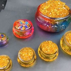 Bát Tụ Bảo Thủy Tinh Kèm Nhiều Thỏi Vàng Kim Nguyên Bảo - Nhiều Kích Thước Tùy Chọn