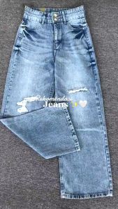 WARPATH - Highwaist Double Kancing Straight Loose Jeans Ripped Tidak Tembus Xoxogy 8342 Celana kulot Jeans Wanita 2 kancing