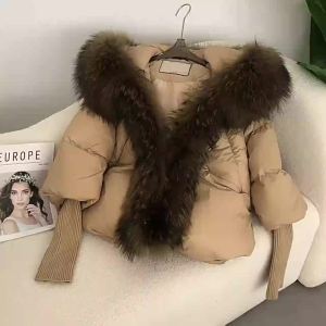 Áo Khoác Lông Cáo Thật Nữ OFTBUY Có Mũ Dày Dặn Ấm Áp Dáng Rộng Lót Lông Vũ Phong Cách Đường Phố Viền Lông.