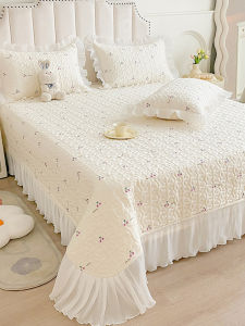 Thickened Cotton Lace Bed Cover Three-Piece Set Princess Style Dustproof Cotton Filled Bedspread Bed Skirt for Girls