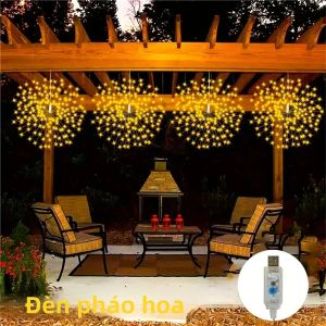 4 Cái/bộ 360 Đèn LED USB Treo Cây Pháo Hoa Ánh Sáng Trắng Ấm/Màu Trang Trí Sân Vườn Chiếu Sáng Dây DIY Hình