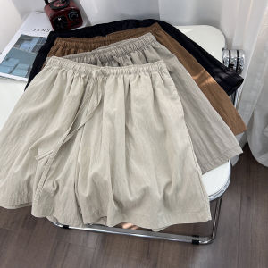 Summer Thin Ice Silk Mountain Shorts for Women with Scrunched Skin Feel Lazy Wide Leg Casual Trousers High Waist A-Line
