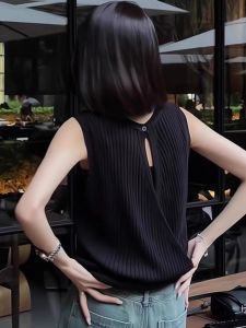 HUOLISI | Design Summer Sleeveless Black T-shirt Top