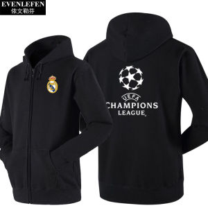 Champions League Football Fleece Cardigan Hoodie Mens Zipper Coat Atletico Madrid Real Madrid Car