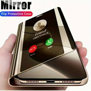Luxury Phone Case for IPhone 17 Air 16 15 14 13 12 11 Pro Max Plus Smart Mirror Flip Leather Plating Stand Shockproof Back Case