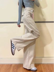 กางเกงยีนส์ทรงหลวมเอวสูงสำหรับผู้หญิงในฤดูหนาว กางเกงขายาวทรงตรงเข้ารูป กางเกงยีนส์ทรงขากว้างสำหรับใส่ทำงาน