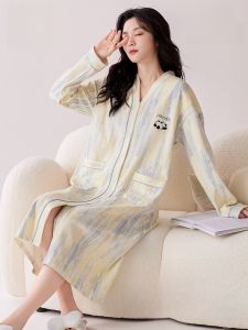 MiiOW | Pure Cotton Sleep Robe Womens Long Sleeve Home Clothes Breathable Summer Thin Knee-Length MiiOW Cat Person Sleepwear