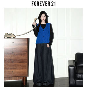 Forever 21 Vintage Deep Blue Wide Leg Tencel Denim High Waist Straight Cut Loose Womens Jeans Pear Shape Drapey Autumnal