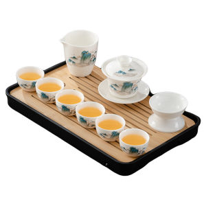 Luxurious High-End White Porcelain Gongfu Tea Set with Yangliyu Bowl Cover And Tea Cups for Home Office Use Traditional Chinese Style